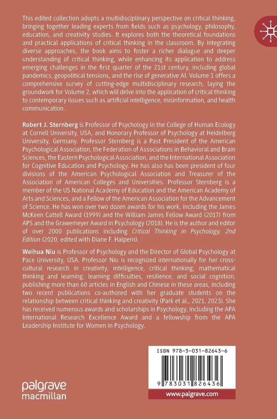 Rückseite: 9783031826436 | Critical Thinking Across Disciplines, Vol. 1 | Weihua Niu (u. a.)