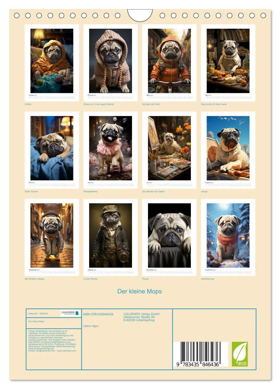 Bild: 9783435846436 | Der kleine Mops (Wandkalender 2025 DIN A4 hoch), CALVENDO...