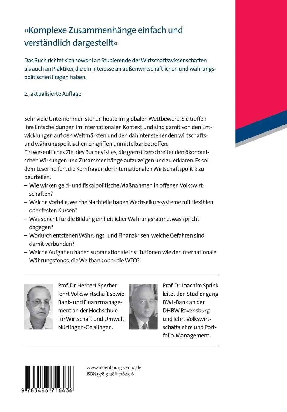 Rückseite: 9783486716436 | Internationale Wirtschaft und Finanzen | Joachim Sprink (u. a.) | Buch