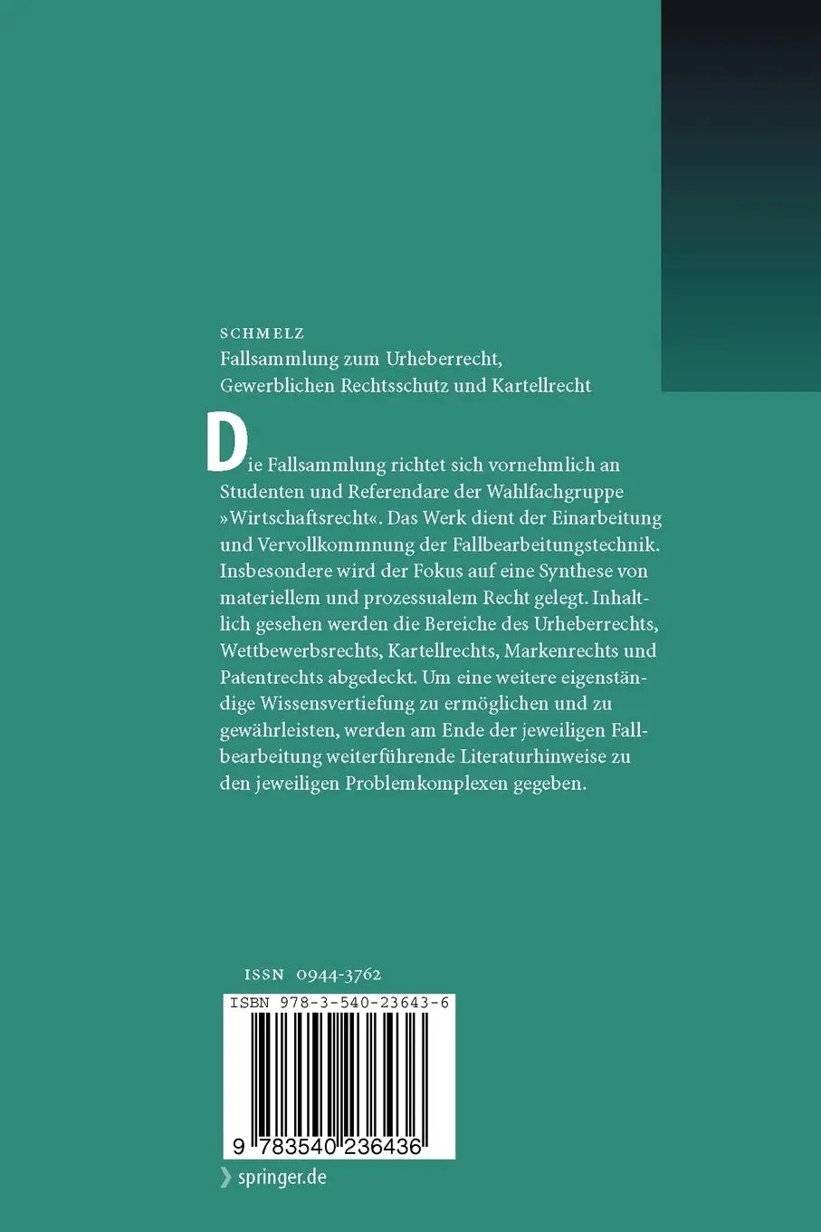 Rückseite: 9783540236436 | Fallsammlung zum Urheberrecht, Gewerblichen Rechtsschutz und...