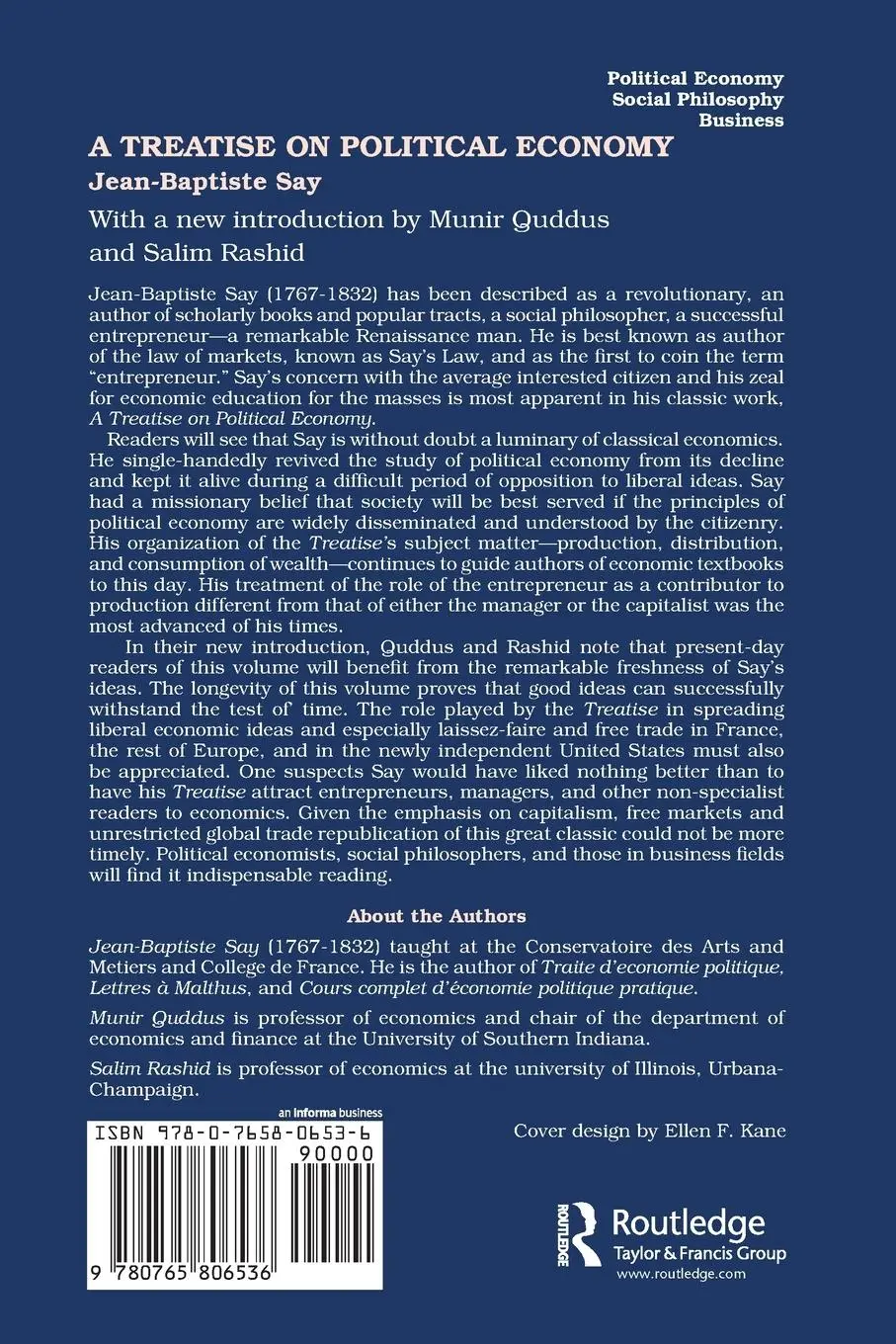 Rückseite: 9780765806536 | A Treatise on Political Economy | Jean-Baptiste Say | Taschenbuch