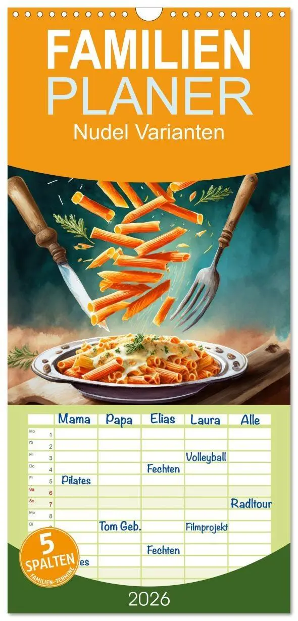 Cover: 9783516496536 | Familienplaner 2026 - Nudel Varianten mit 5 Spalten (Wandkalender,...