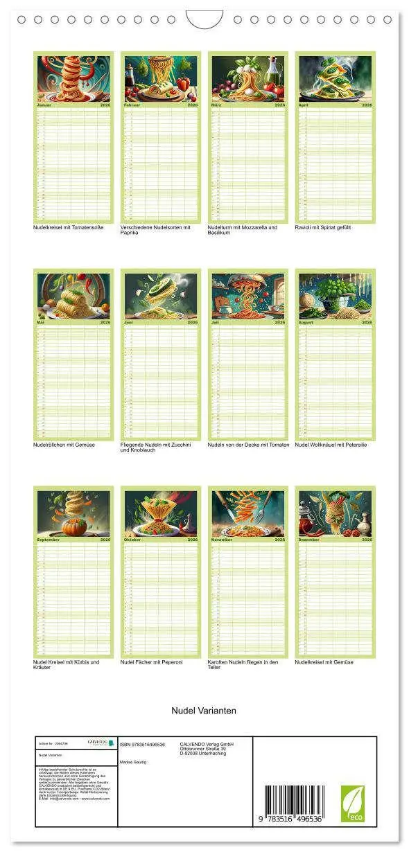Bild: 9783516496536 | Familienplaner 2026 - Nudel Varianten mit 5 Spalten (Wandkalender,...