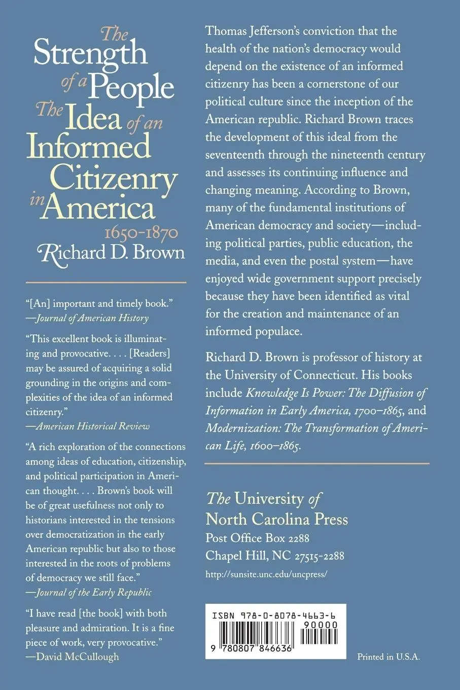 Rückseite: 9780807846636 | The Strength of a People | Richard D. Brown | Taschenbuch | Englisch