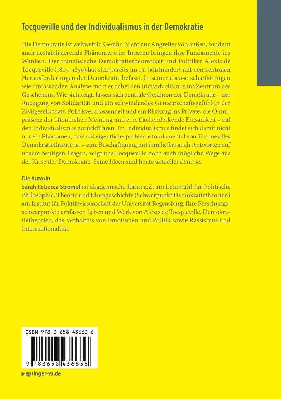 Rückseite: 9783658436636 | Tocqueville und der Individualismus in der Demokratie | Strömel | Buch