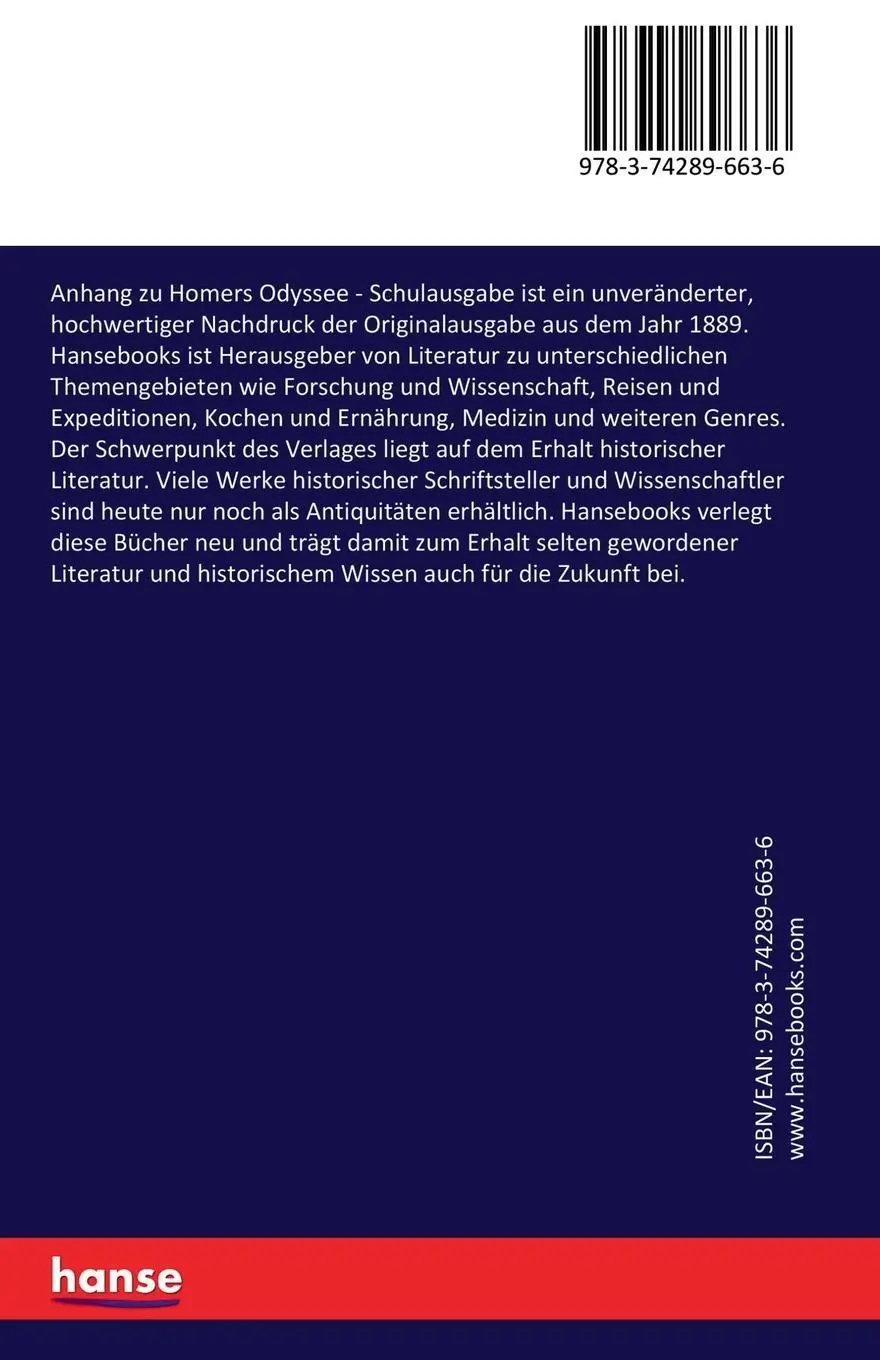 Rückseite: 9783742896636 | Anhang zu Homers Odyssee | Schulausgabe | Karl Friedrich Ameis (u. a.)