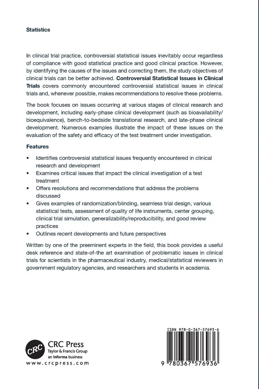Rückseite: 9780367576936 | Controversial Statistical Issues in Clinical Trials | Shein-Chung Chow