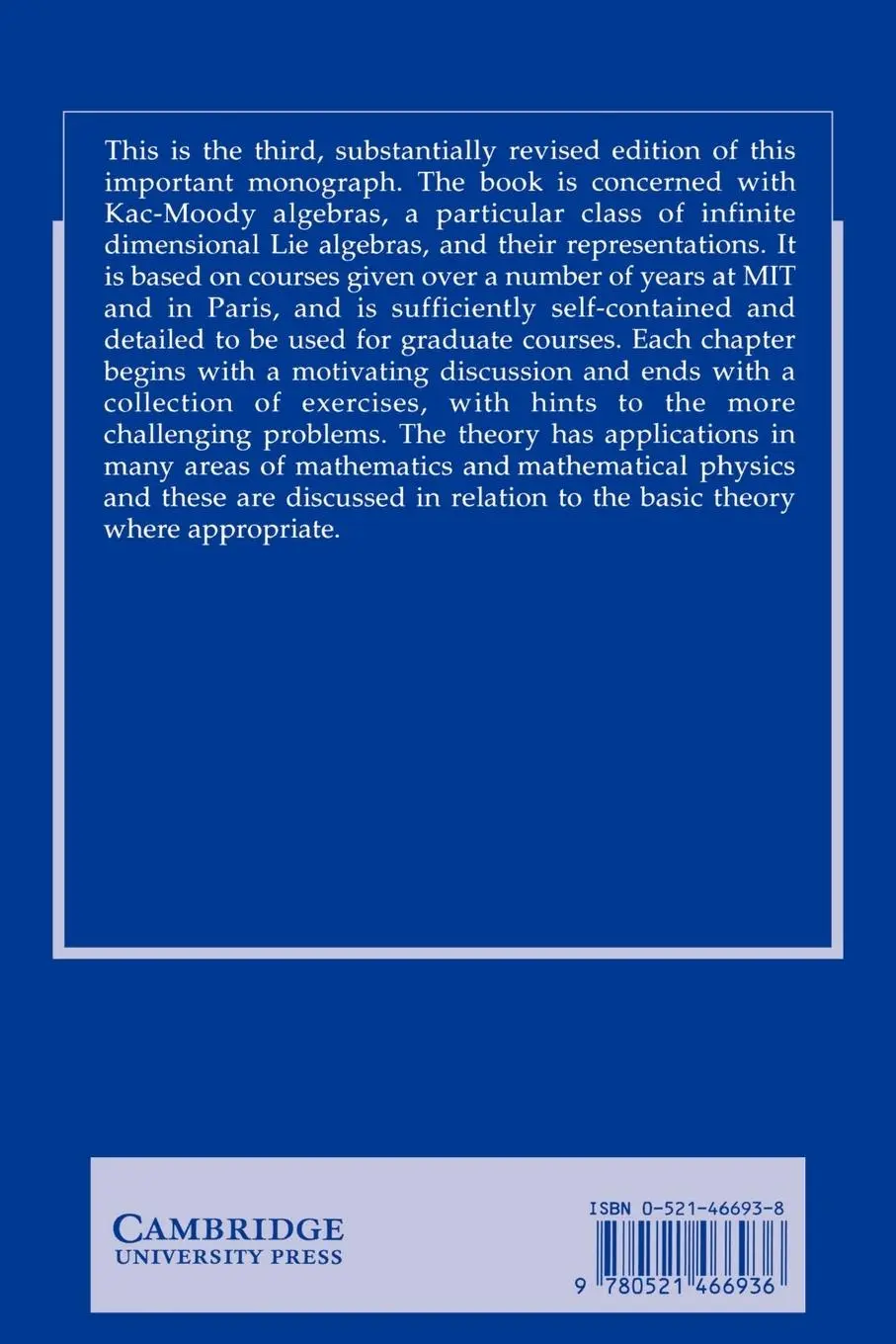 Rückseite: 9780521466936 | Infinite-Dimensional Lie Algebras | Victor G. Kac | Taschenbuch | 2002