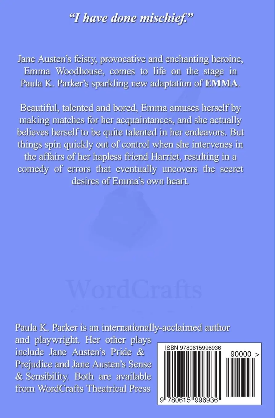 Rückseite: 9780615996936 | Jane Austen's Emma | a stage play | Paula K. Parker | Taschenbuch