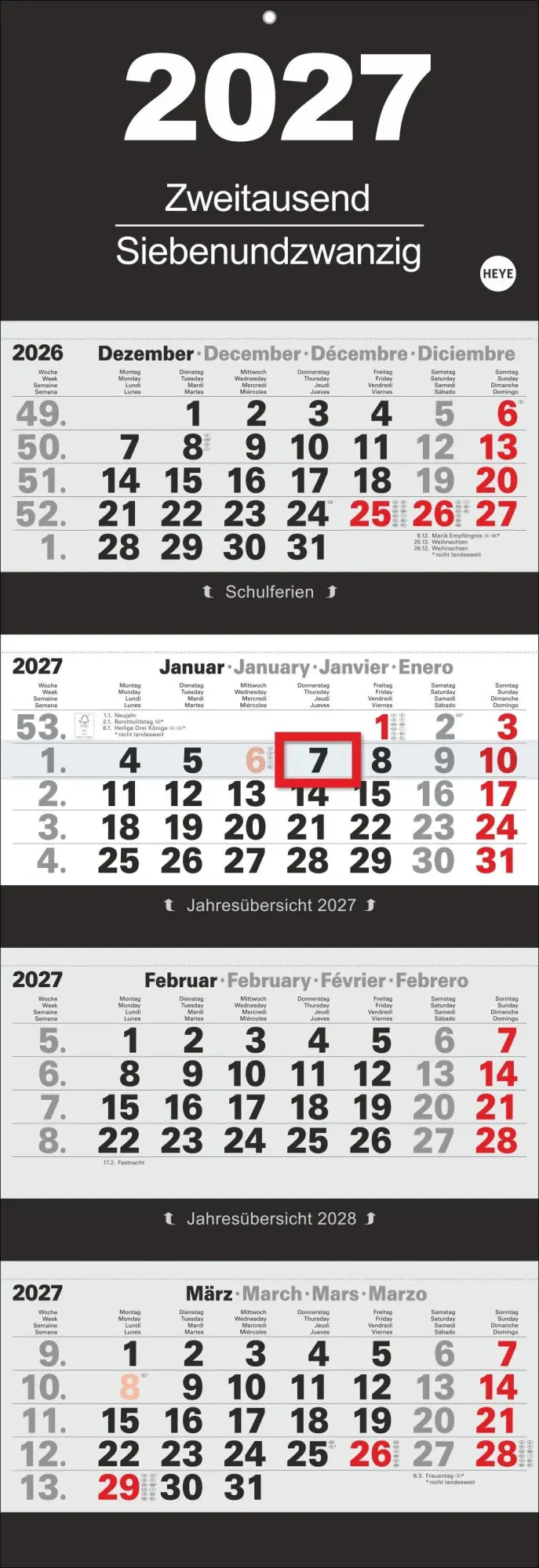 Cover: 9783756416936 | 4-Monatsplaner 2027 | Kalender | 3-/4-Monatsplaner Kalender Heye