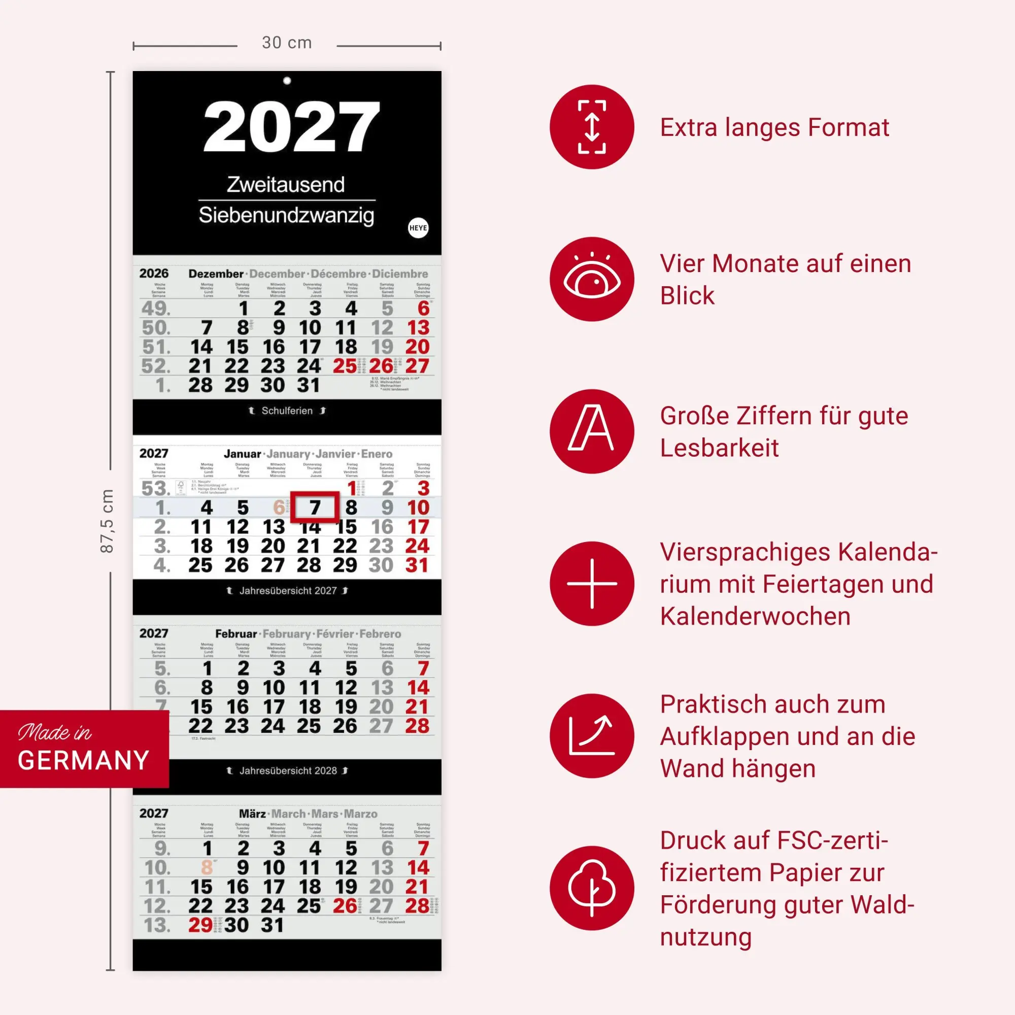 Bild: 9783756416936 | 4-Monatsplaner 2027 | Kalender | 3-/4-Monatsplaner Kalender Heye