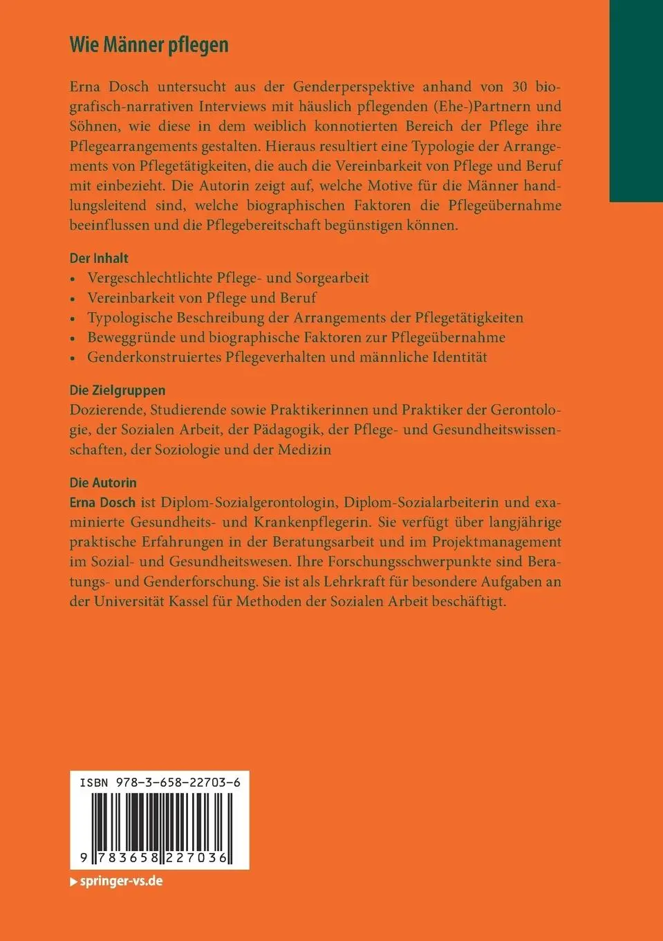Rückseite: 9783658227036 | Wie Männer pflegen | Erna Dosch | Taschenbuch | xvii | Deutsch | 2018