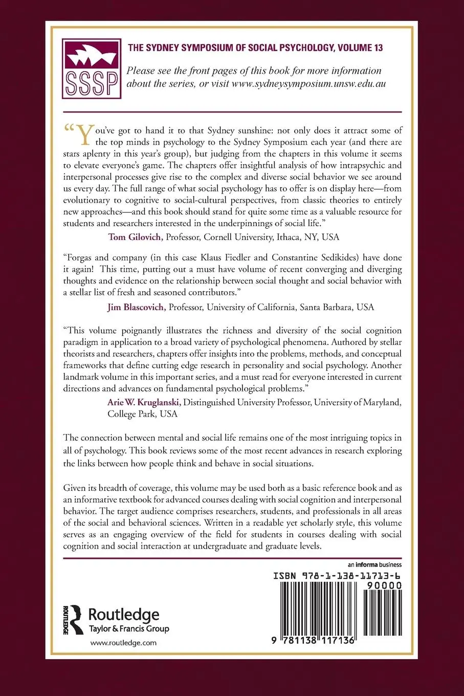 Rückseite: 9781138117136 | Social Thinking and Interpersonal Behavior | Joseph P. Forgas (u. a.)