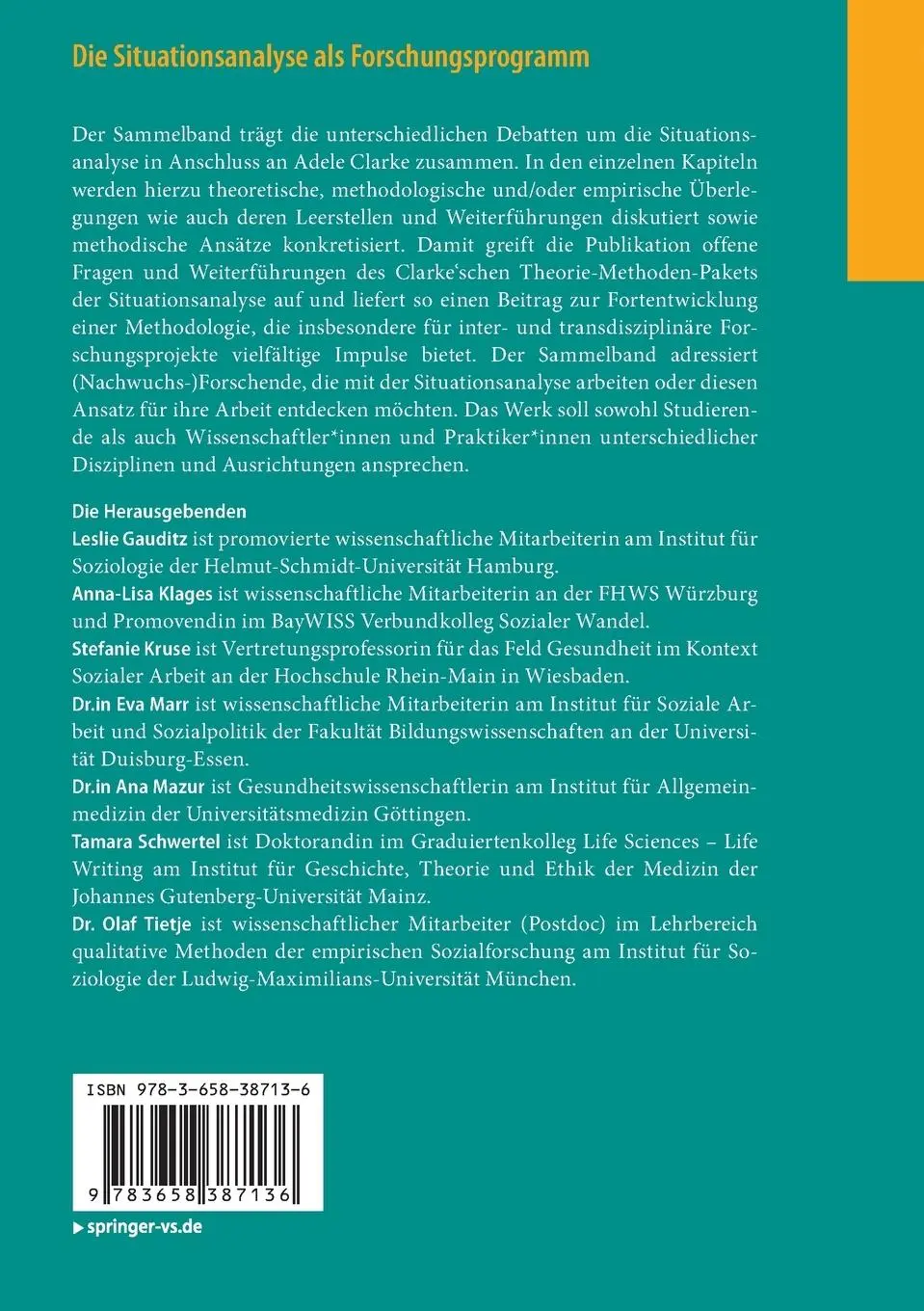 Rückseite: 9783658387136 | Die Situationsanalyse als Forschungsprogramm | Leslie Gauditz (u. a.)