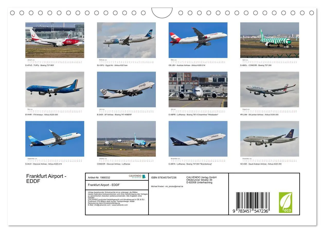 Bild: 9783457547236 | Frankfurt Airport - EDDF (Wandkalender 2026 DIN A4 quer), CALVENDO...
