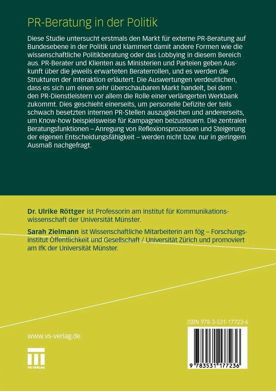 Rückseite: 9783531177236 | PR-Beratung in der Politik | Ulrike Röttger (u. a.) | Taschenbuch