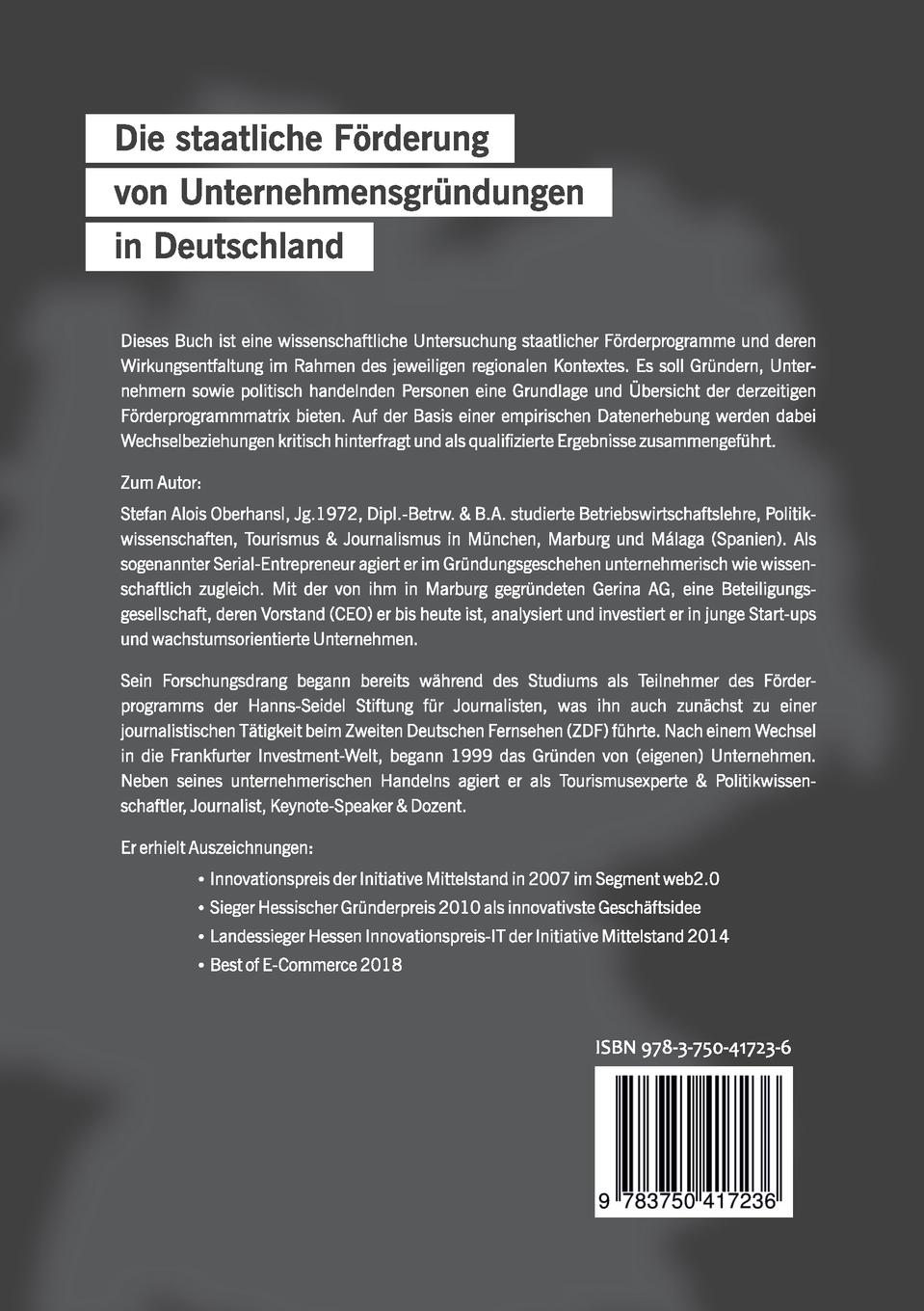 Rückseite: 9783750417236 | Die staatliche Förderung von Unternehmensgründungen in Deutschland