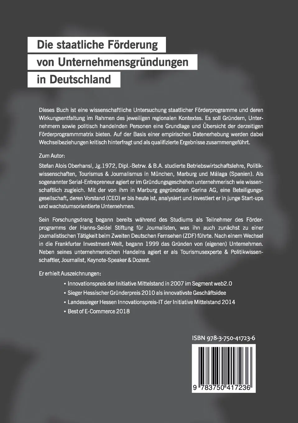 Rückseite: 9783750417236 | Die staatliche Förderung von Unternehmensgründungen in Deutschland