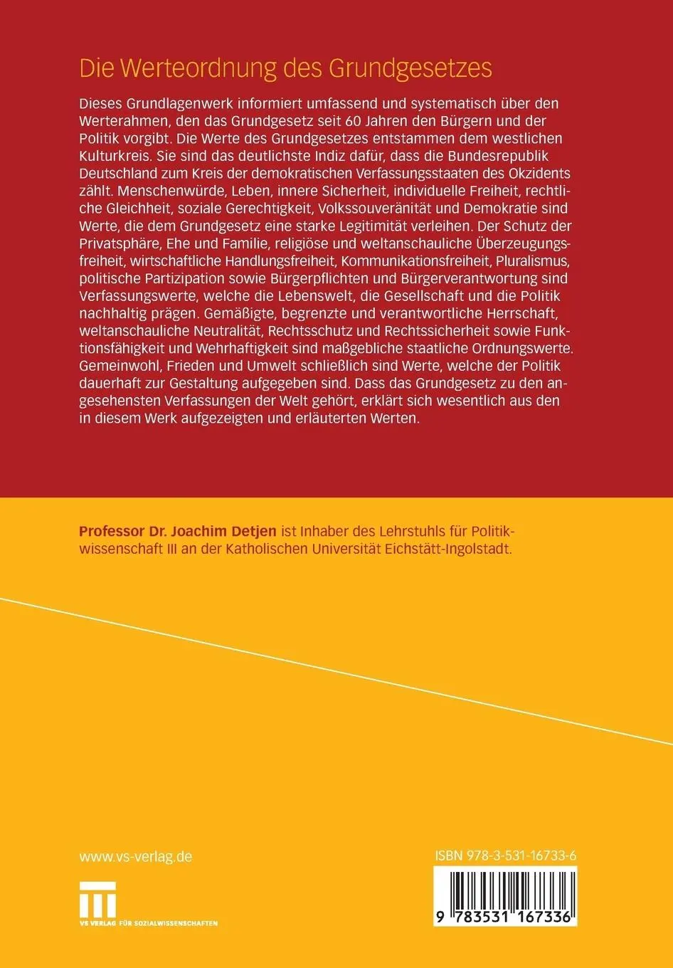 Rückseite: 9783531167336 | Die Werteordnung des Grundgesetzes | Joachim Detjen | Buch | 439 S.