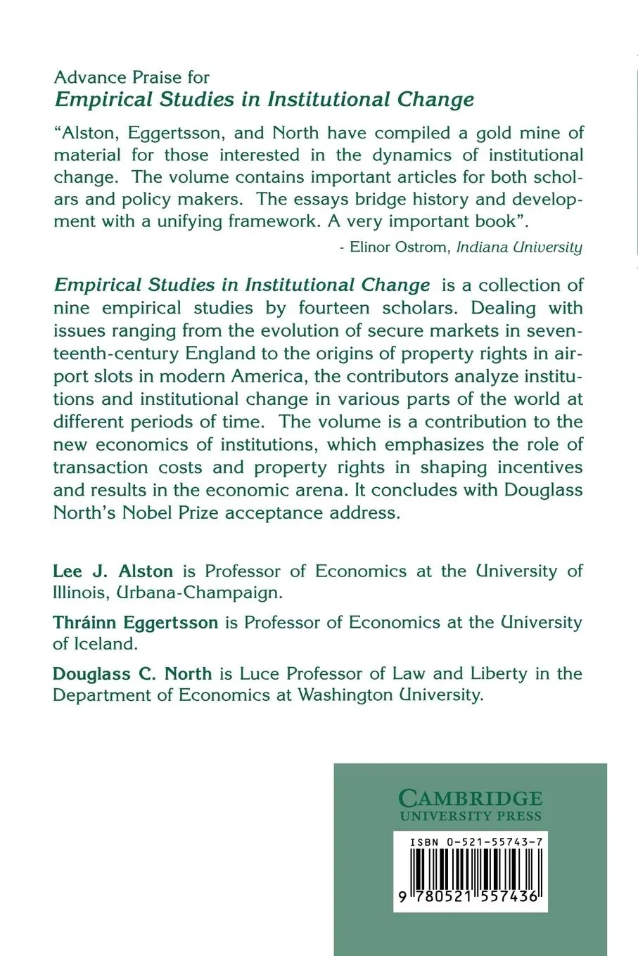 Rückseite: 9780521557436 | Empirical Studies in Institutional Change | Thrainn Eggertsson (u. a.)