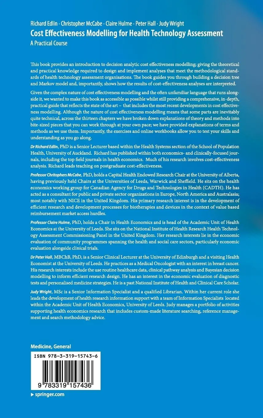 Rückseite: 9783319157436 | Cost Effectiveness Modelling for Health Technology Assessment | Buch