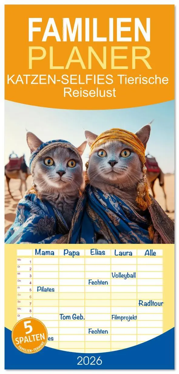 Cover: 9783516617436 | Familienplaner 2026 - KATZEN-SELFIES Tierische Reiselust mit 5...