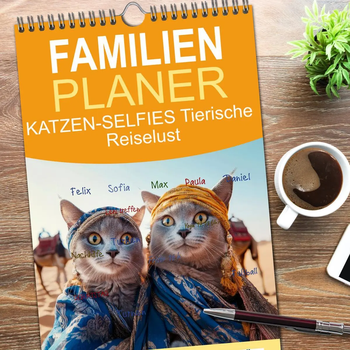 Bild: 9783516617436 | Familienplaner 2026 - KATZEN-SELFIES Tierische Reiselust mit 5...