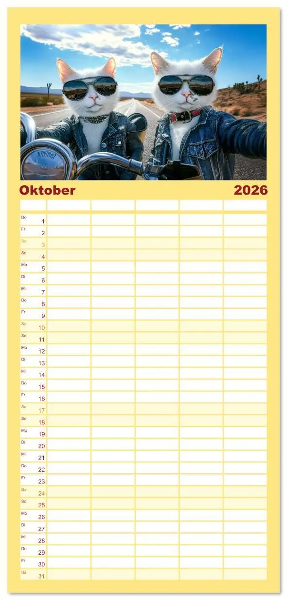 Bild: 9783516617436 | Familienplaner 2026 - KATZEN-SELFIES Tierische Reiselust mit 5...
