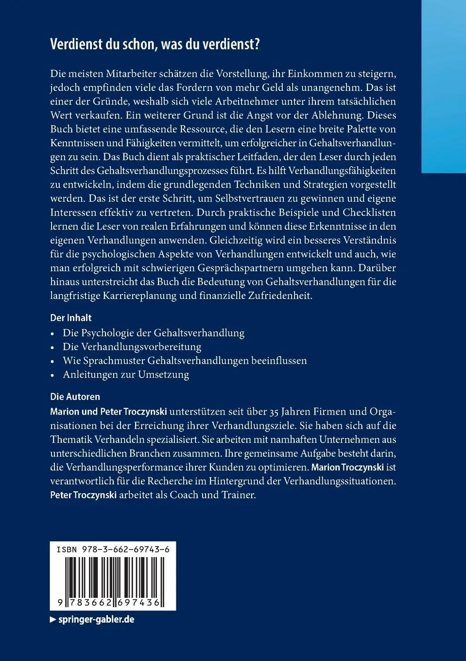 Rückseite: 9783662697436 | Verdienst du schon, was du verdienst? | Peter Troczynski (u. a.)