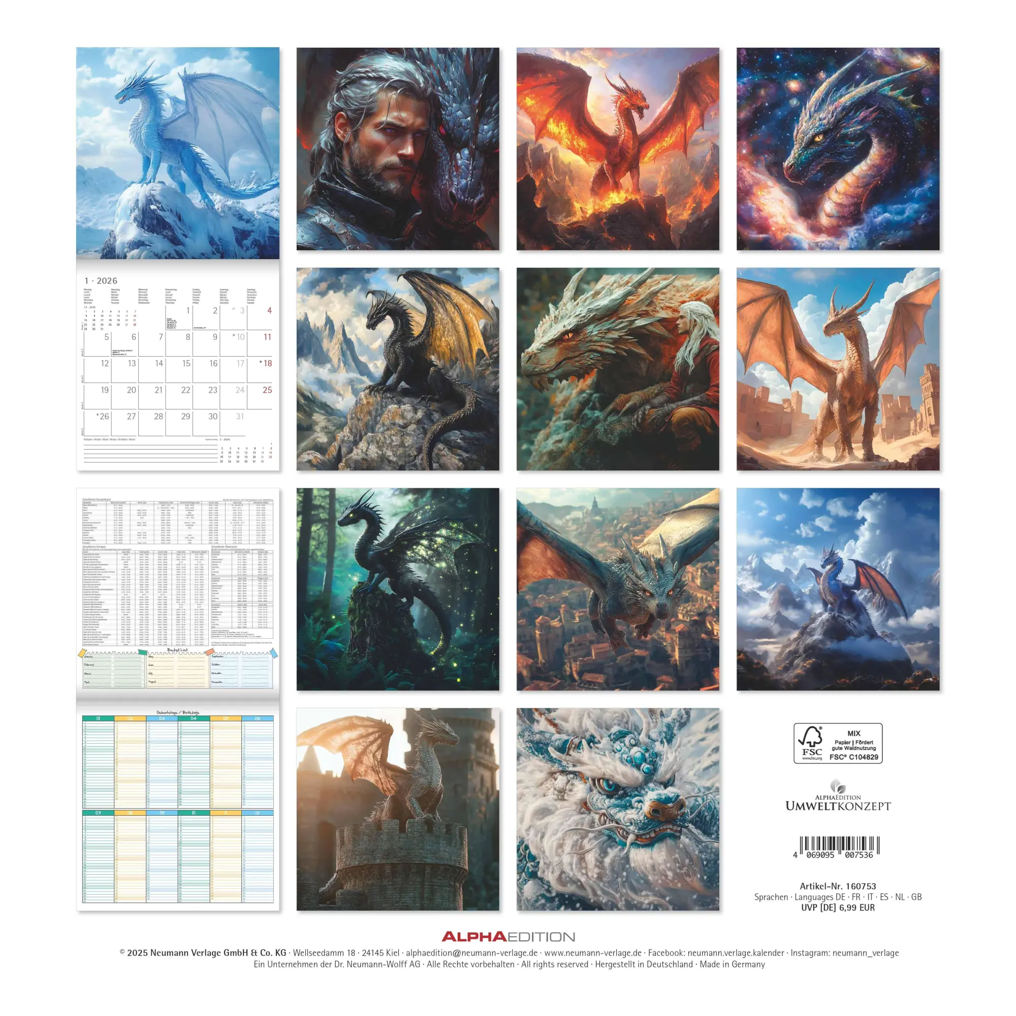 Rückseite: 4069095007536 | Drachen 2026 - Broschürenkalender 30x30 cm (30x60 geöffnet) -...