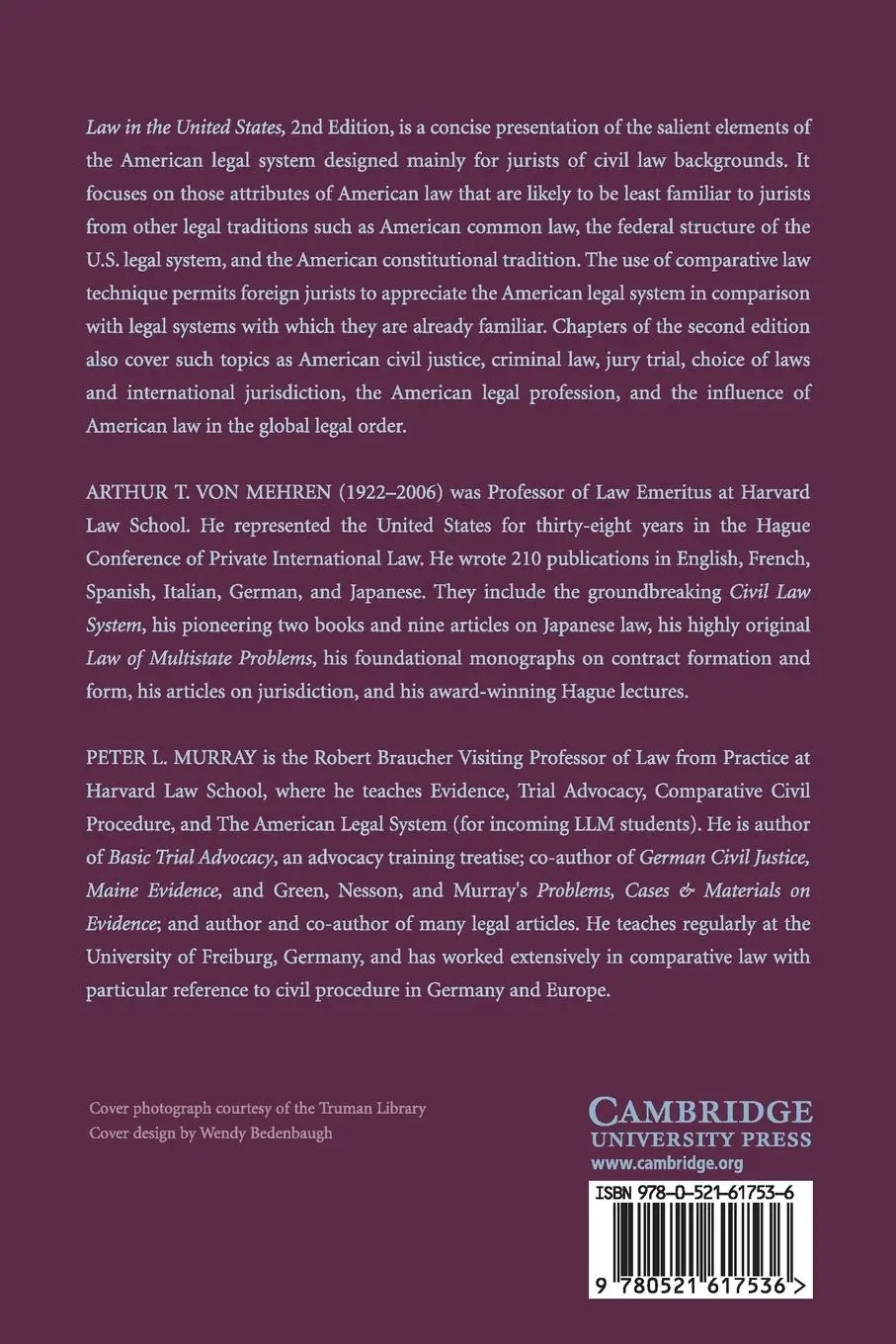 Rückseite: 9780521617536 | Law in the United States 2ed | Arthur T. von Mehren (u. a.) | Buch