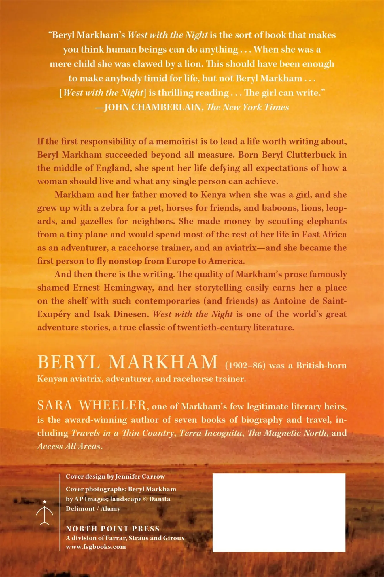 Rückseite: 9780865477636 | West with the Night | A Memoir | Beryl Markham | Taschenbuch | 294 S.