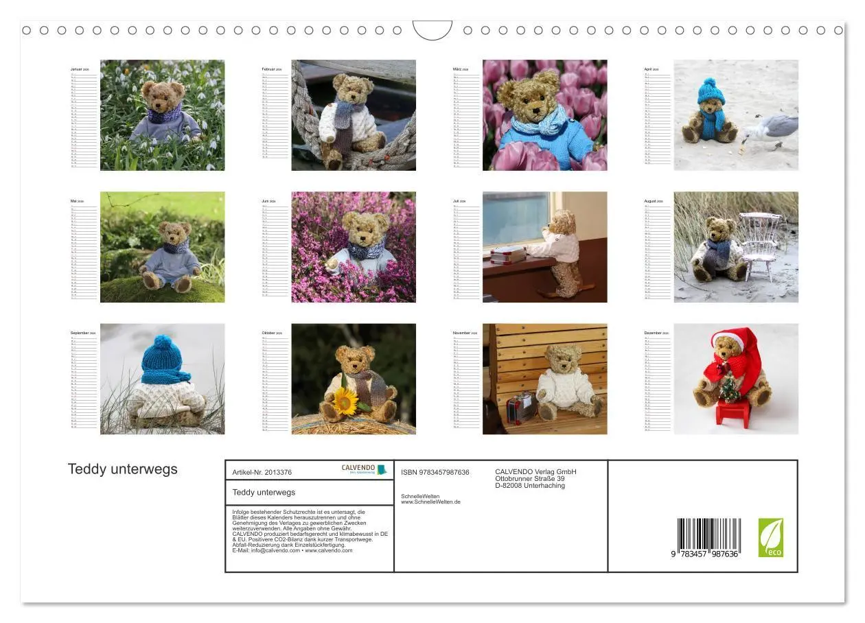 Bild: 9783457987636 | Teddy unterwegs (Wandkalender 2026 DIN A3 quer), CALVENDO...