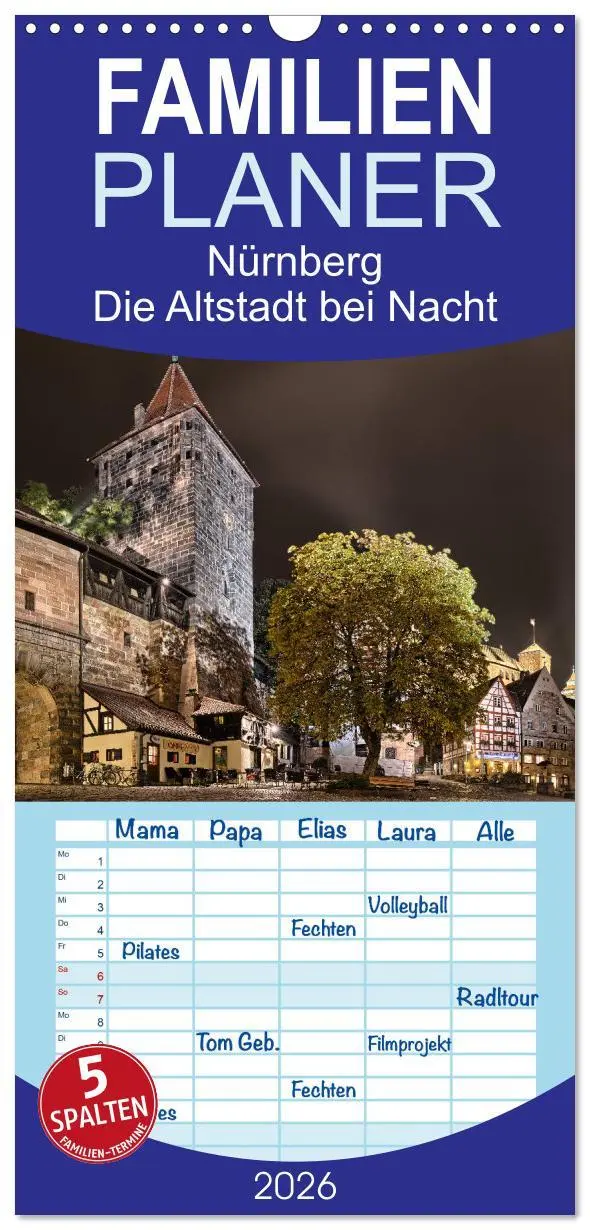 Cover: 9783516517736 | Familienplaner 2026 - Nürnberg - Die Altstadt bei Nacht mit 5...