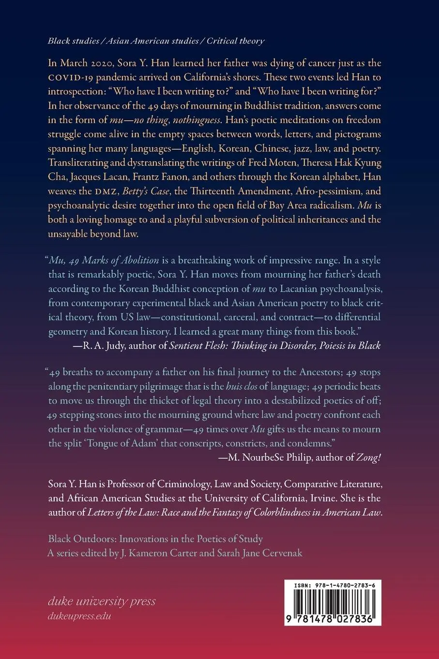 Rückseite: 9781478027836 | Mu, 49 Marks of Abolition | Sora Y. Han | Taschenbuch | Englisch