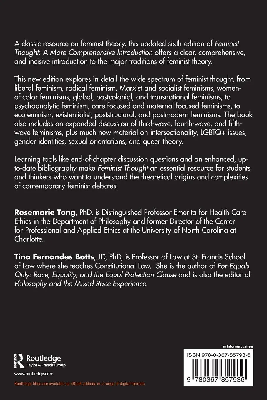 Rückseite: 9780367857936 | Feminist Thought | A More Comprehensive Introduction | Tong (u. a.)