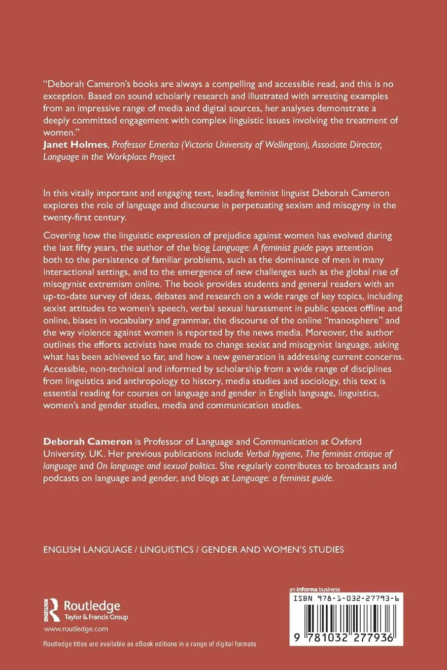 Rückseite: 9781032277936 | Language, Sexism and Misogyny | Deborah Cameron | Taschenbuch | 2023