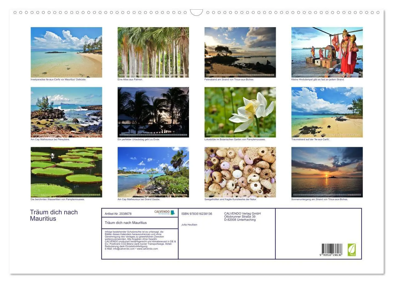Bild: 9783516238136 | Träum dich nach Mauritius (Wandkalender 2026 DIN A2 quer), CALVENDO...