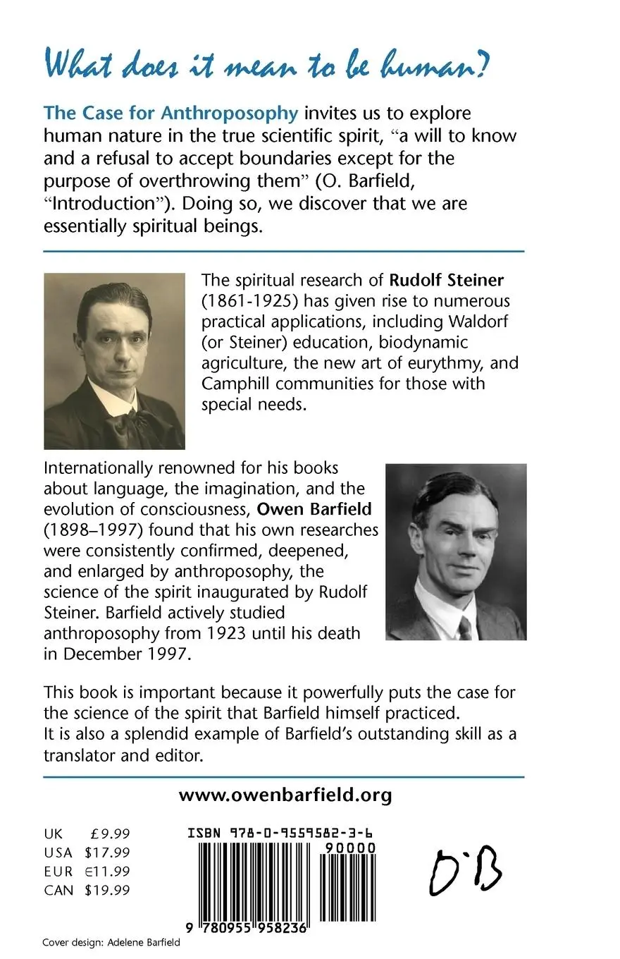 Rückseite: 9780955958236 | The Case for Anthroposophy | Owen Barfield (u. a.) | Taschenbuch