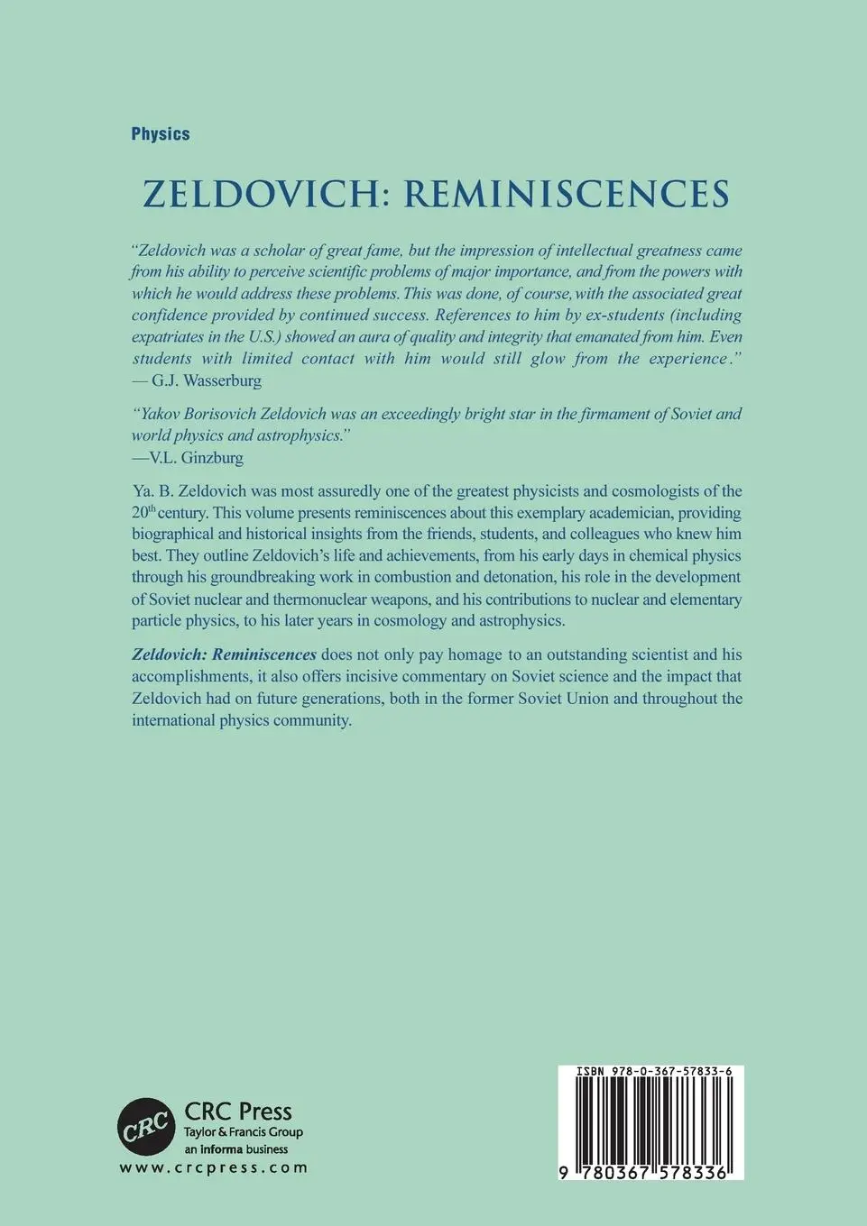 Rückseite: 9780367578336 | Zeldovich | Reminiscences | R. A. Sunyaev | Taschenbuch | Englisch