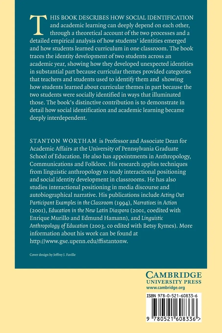 Rückseite: 9780521608336 | Learning Identity | Stanton Wortham | Taschenbuch | Englisch | 2010