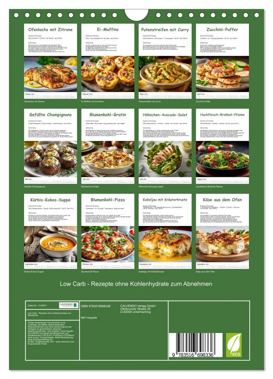 Bild: 9783516698336 | Low Carb - Rezepte ohne Kohlenhydrate zum Abnehmen (Wandkalender...