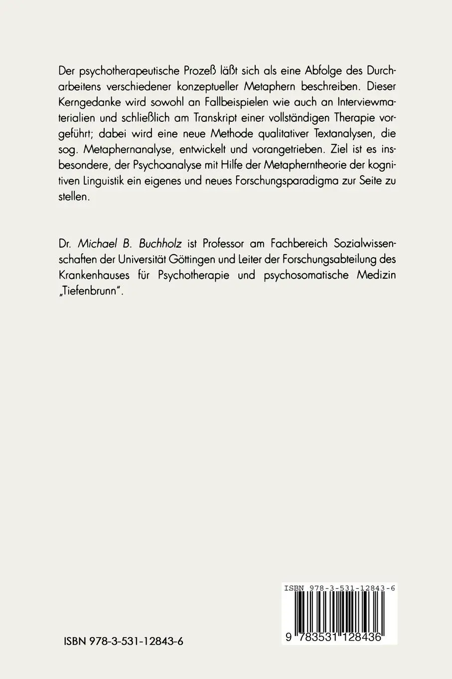 Rückseite: 9783531128436 | Metaphern der 'Kur' | Michael B. Buchholz | Taschenbuch | Deutsch