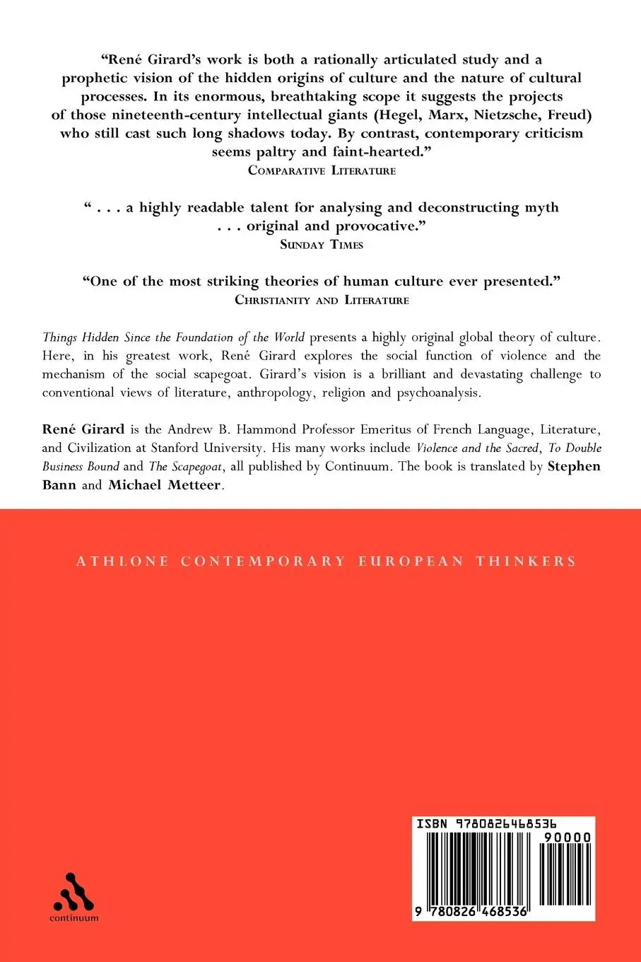 Rückseite: 9780826468536 | Things Hidden Since the Foundation of the World | Ren Girard | Buch