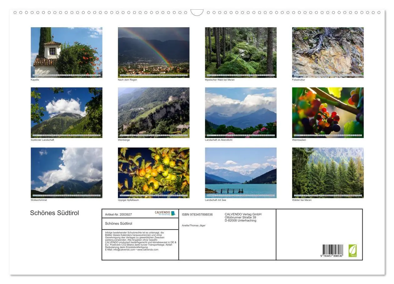 Bild: 9783457898536 | Schönes Südtirol (Wandkalender 2026 DIN A2 quer), CALVENDO...
