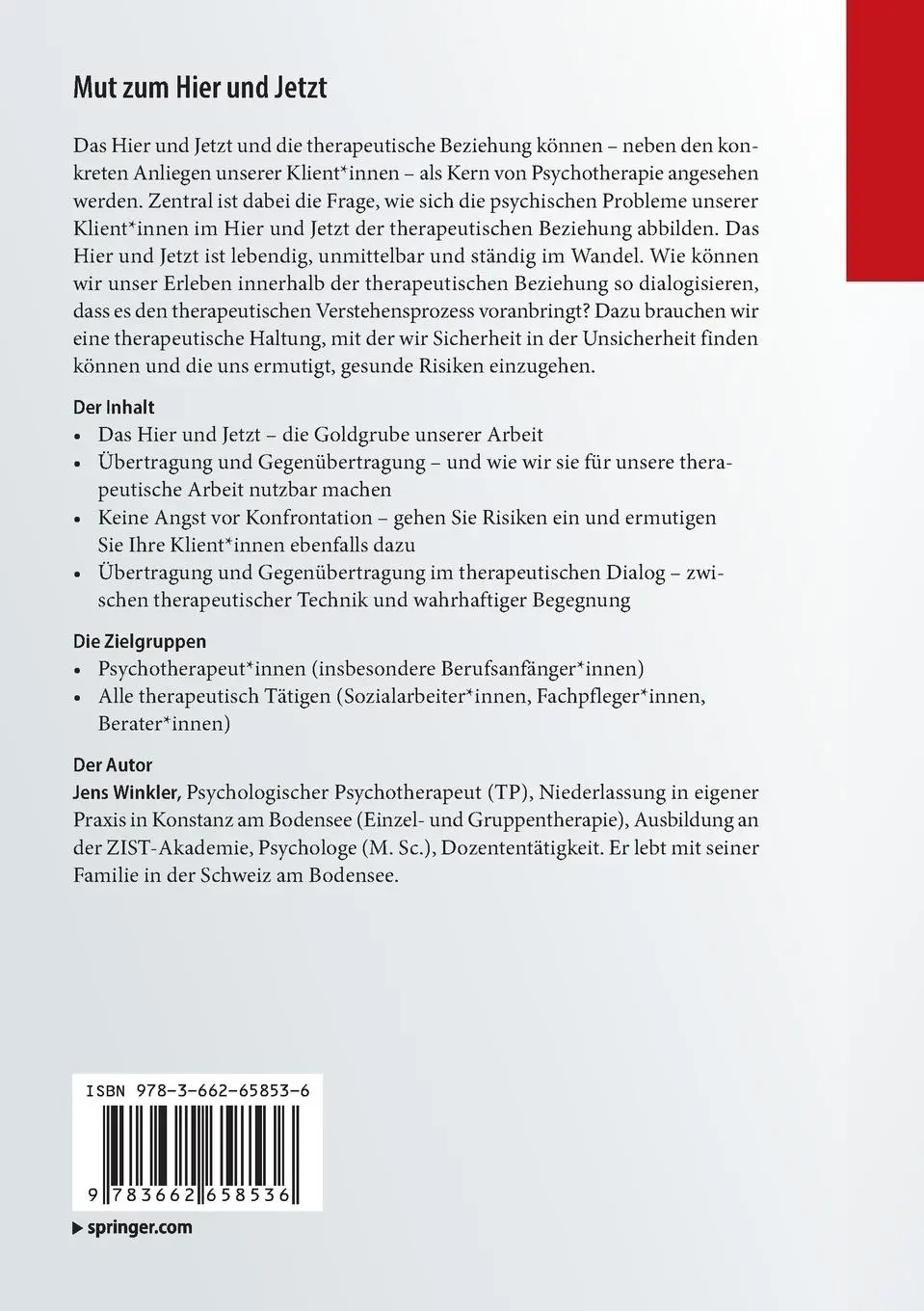 Rückseite: 9783662658536 | Mut zum Hier und Jetzt | Jens Winkler | Taschenbuch | ix | Deutsch