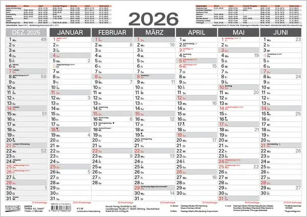 Bild: 9783731888536 | Tafelkalender A3 "Stabil" 2026 | Verlag Korsch | Kalender | 1 S.