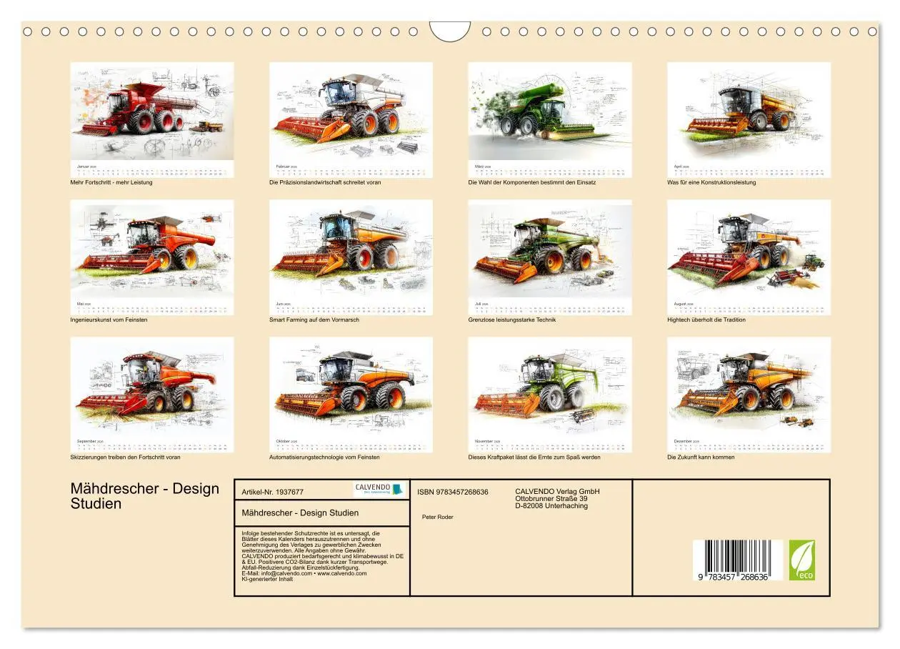 Bild: 9783457268636 | Mähdrescher - Design Studien (Wandkalender 2026 DIN A3 quer),...