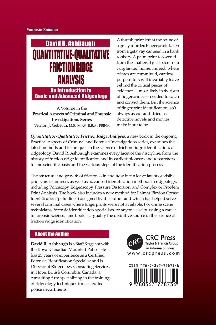Rückseite: 9780367778736 | Quantitative-Qualitative Friction Ridge Analysis | David R. Ashbaugh