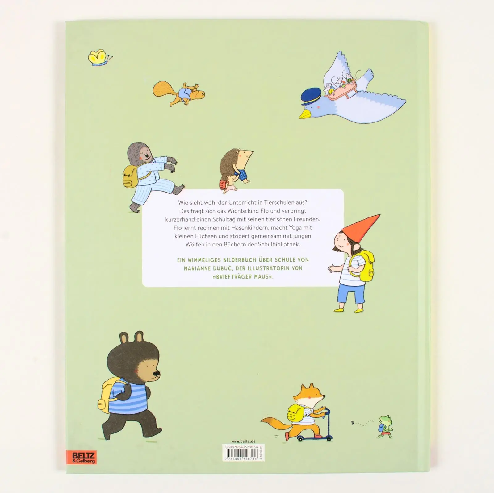 Rückseite: 9783407758736 | Komm mit in die Tierschule! | Vierfarbiges Bilderbuch | Marianne Dubuc